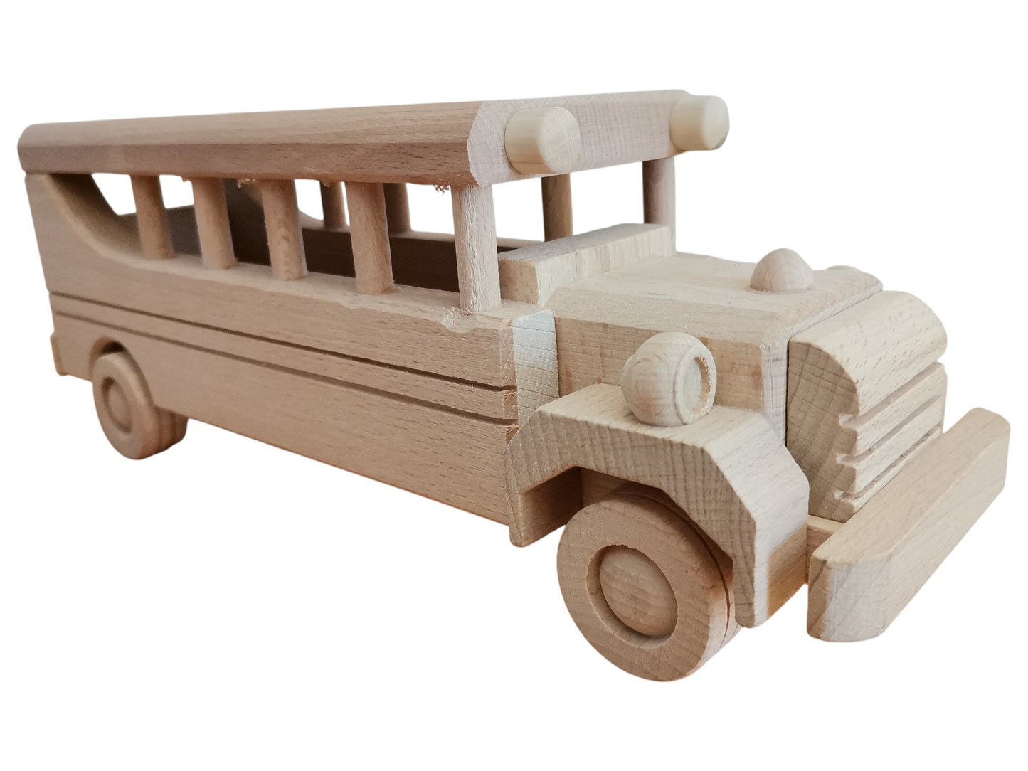 Handmade Wooden Bus Toy: Unfinished Natural Wood Motor Coach