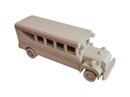 Handmade Wooden Bus Toy: Unfinished Natural Wood Motor Coach