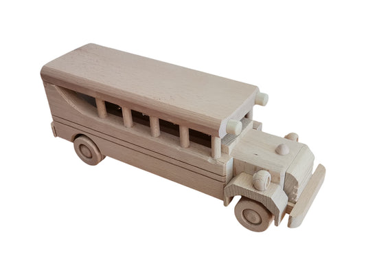 Handmade Wooden Bus Toy: Unfinished Natural Wood Motor Coach