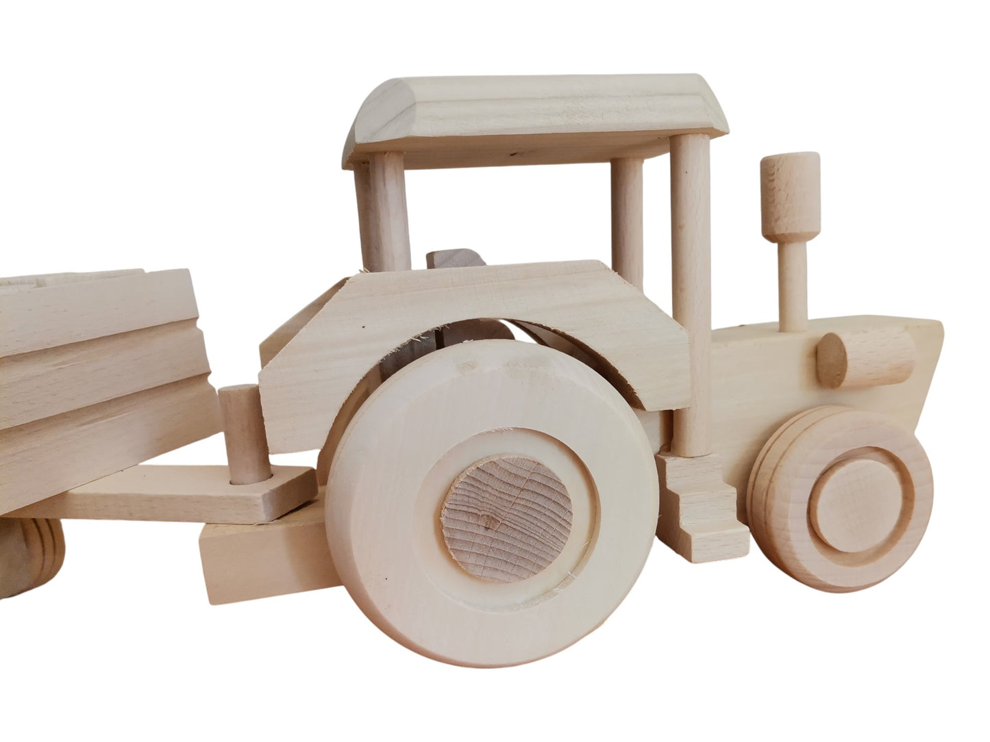 Wooden Tractor Toy with Trailer & Blocks: Eco-Friendly, Unpainted