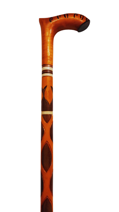 Wooden walking cane, Rustic walking stick made of wood, Pretty handcarved cane, Lightweight cane, Sturdy walking stick with rubber cap
