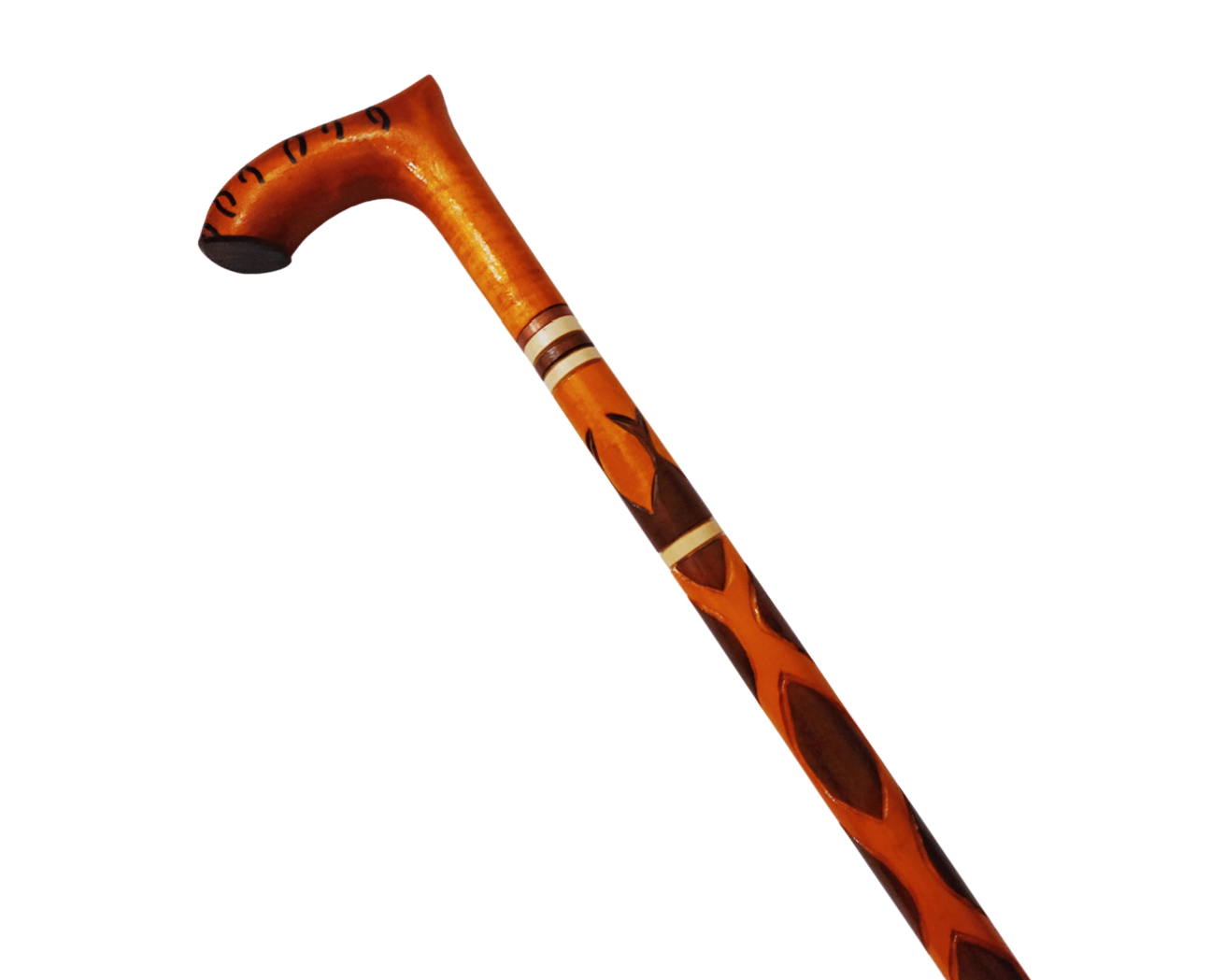 Wooden walking cane, Rustic walking stick made of wood, Pretty handcarved cane, Lightweight cane, Sturdy walking stick with rubber cap