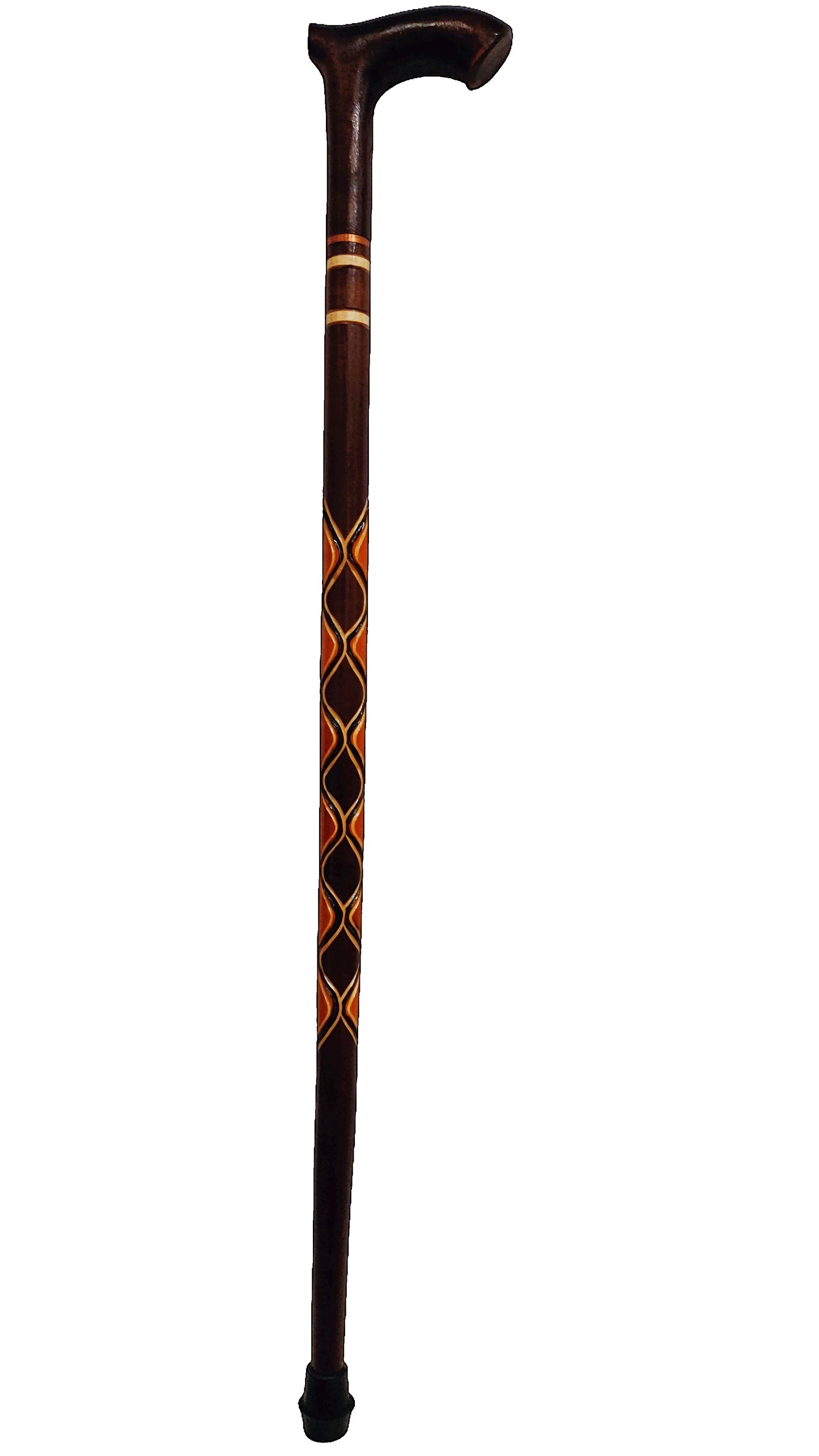 Wooden walking cane, Rustic walking stick made of wood, Pretty handcarved cane, Lightweight cane, Sturdy walking stick with rubber cap