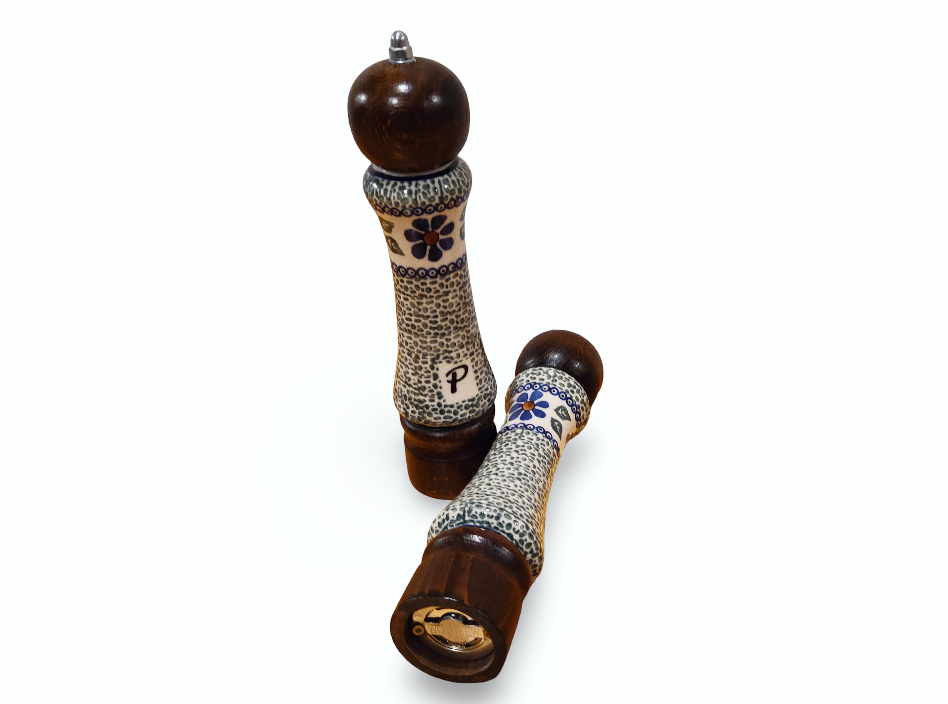Handmade Salt & Pepper Mill Set | Wood & Porcelain Grinders (2 pcs)
