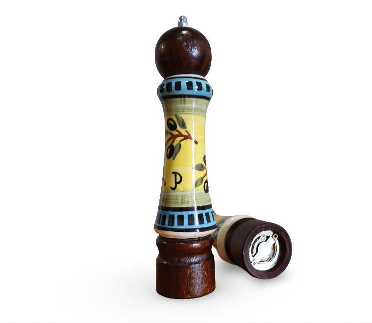 Handmade Salt & Pepper Mill Set | Wood & Porcelain Grinders (2 pcs)