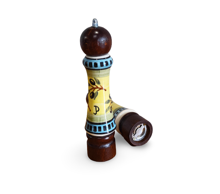 Handmade Salt & Pepper Mill Set | Wood & Porcelain Grinders (2 pcs)