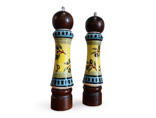 Handmade Salt & Pepper Mill Set | Wood & Porcelain Grinders (2 pcs)