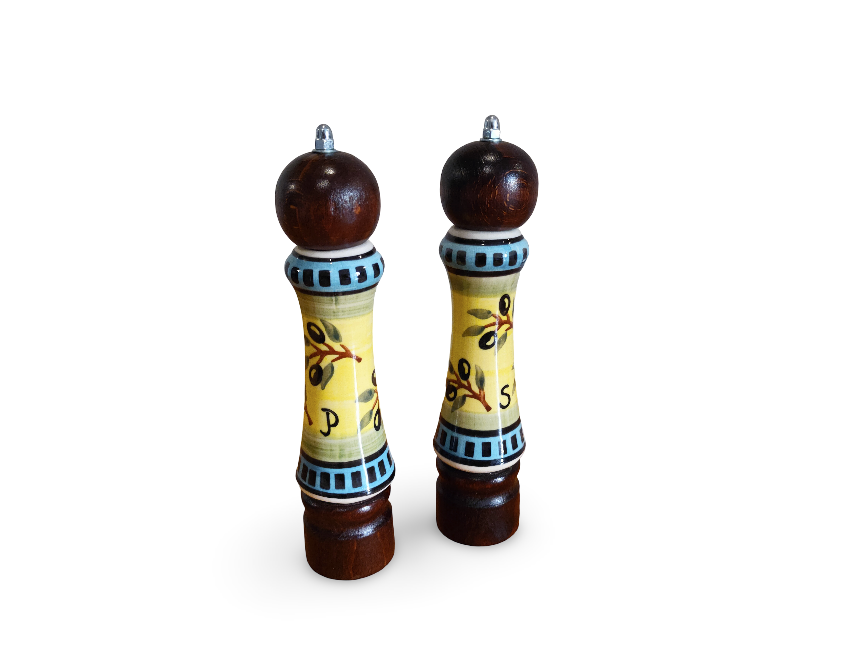 Handmade Salt & Pepper Mill Set | Wood & Porcelain Grinders (2 pcs)