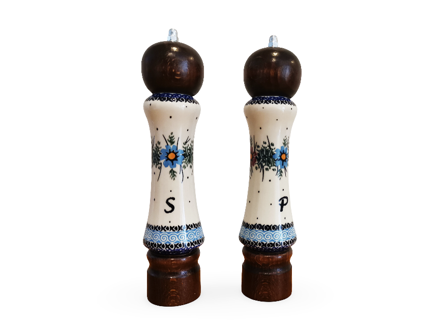 Handmade Salt & Pepper Mill Set | Wood & Porcelain Grinders (2 pcs)