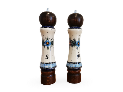Handmade Salt & Pepper Mill Set | Wood & Porcelain Grinders (2 pcs)