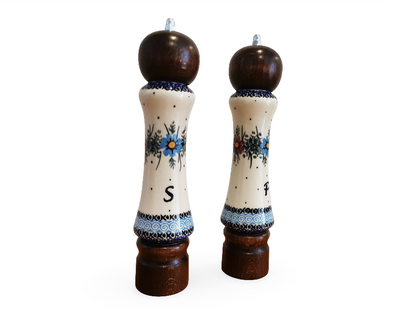 Handmade Salt & Pepper Mill Set | Wood & Porcelain Grinders (2 pcs)