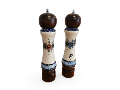 Handmade Salt & Pepper Mill Set | Wood & Porcelain Grinders (2 pcs)