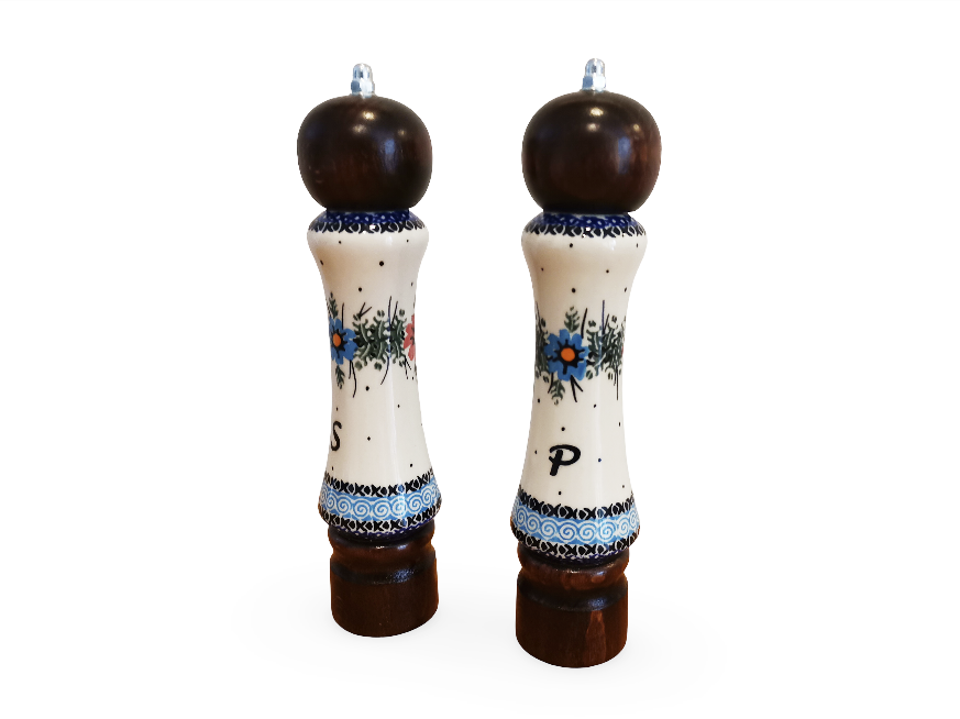 Handmade Salt & Pepper Mill Set | Wood & Porcelain Grinders (2 pcs)