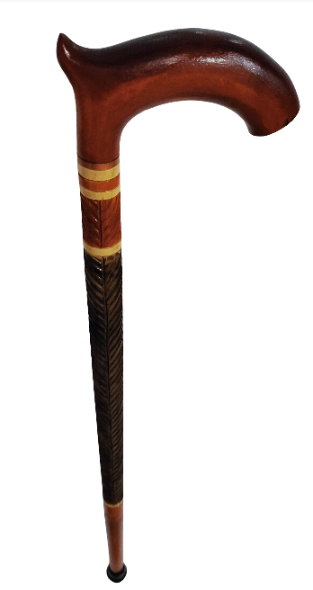 Wooden walking cane, Rustic walking stick made of wood, Pretty handcarved cane, Lightweight cane, Sturdy walking stick with rubber cap