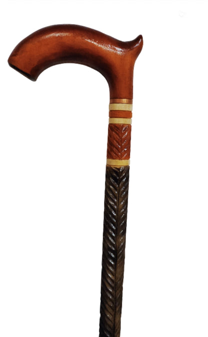 Wooden walking cane, Rustic walking stick made of wood, Pretty handcarved cane, Lightweight cane, Sturdy walking stick with rubber cap