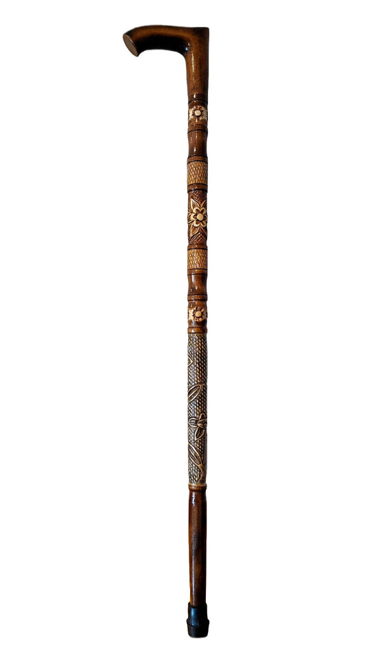 Wooden walking cane, Rustic walking stick made of wood, Pretty handcarved cane, Lightweight cane, Sturdy walking stick with rubber cap