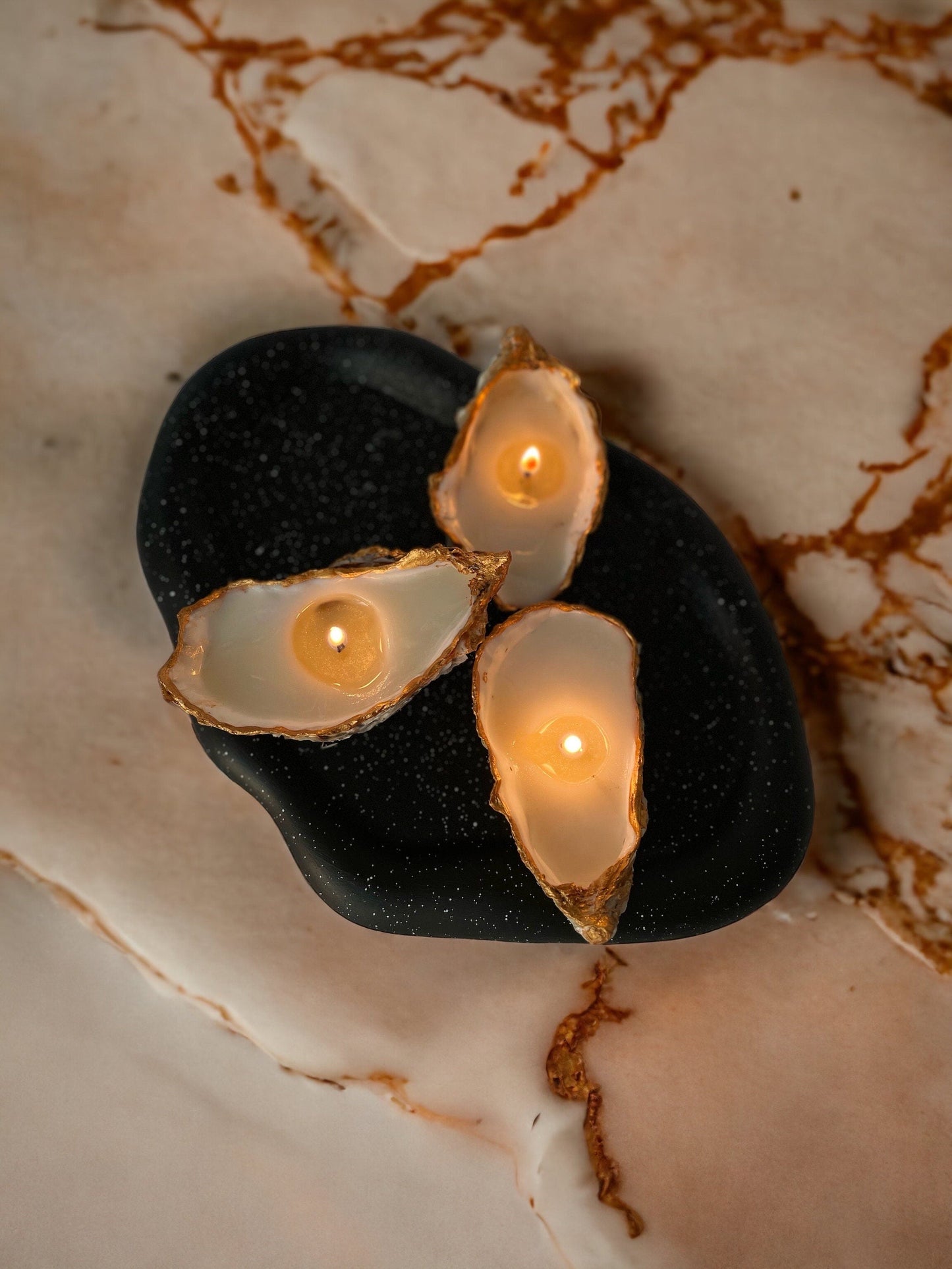 Oyster Shell Candles (Set of 3) - Natural Seashell Decor