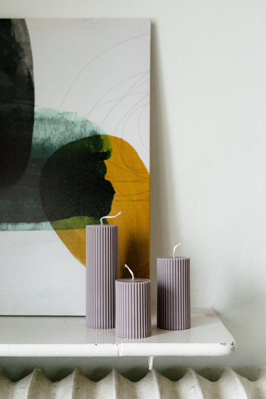 Elegant Plum Ribbed Pillar Soy Candles