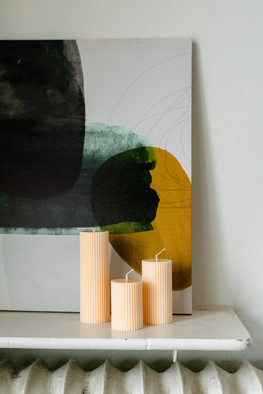 Elegant Ecru Ribbed Pillar Soy Candles