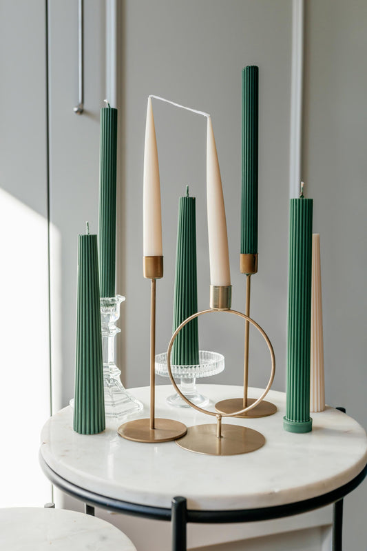 Taper Candles in Green & White
