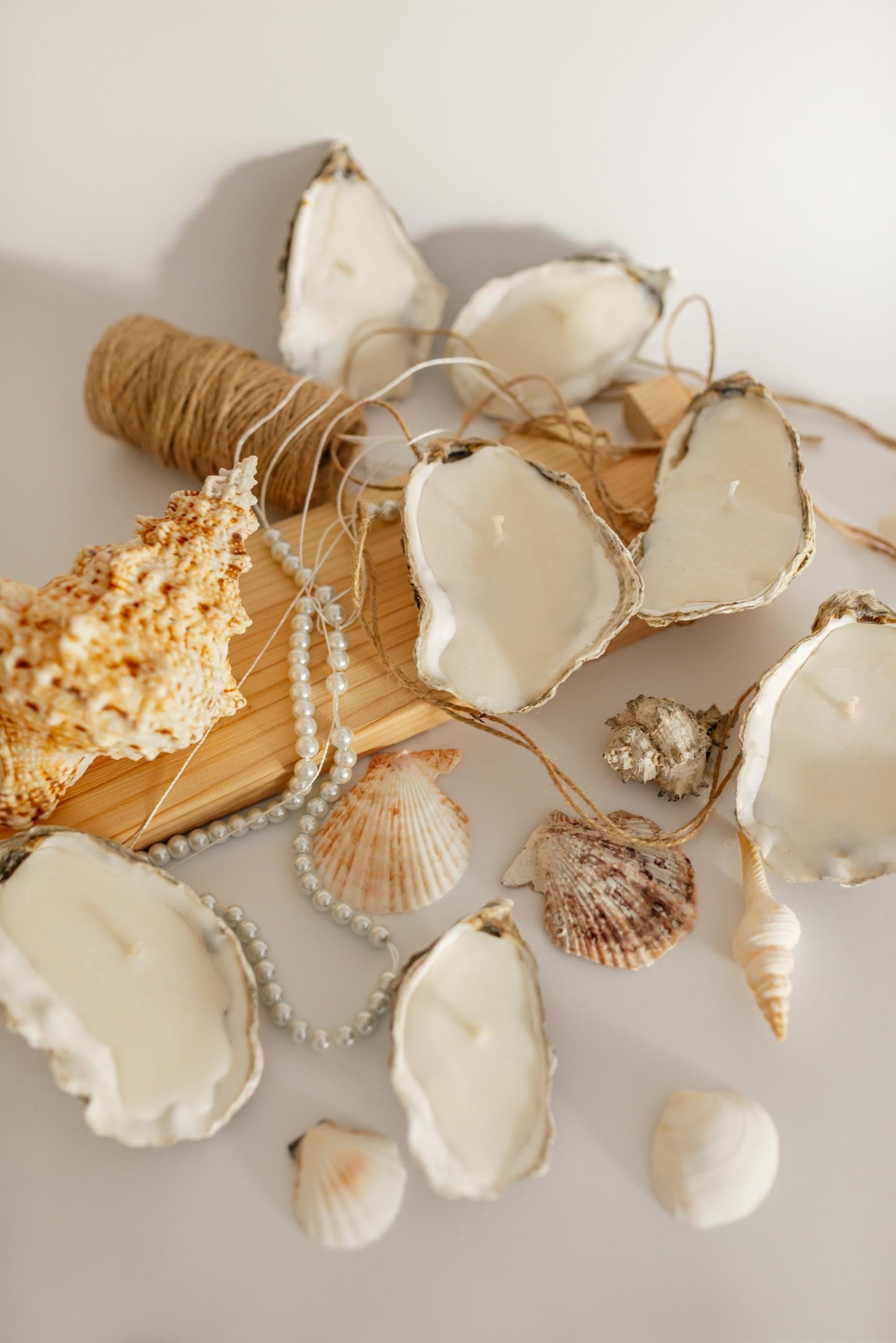 Set of 3/7/10 Oyster Shell Candles- Natural Seashell Decor