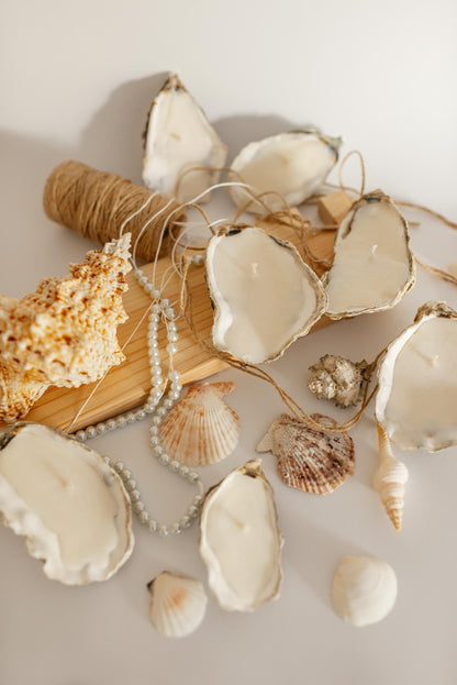 Set of 3/7/10 Oyster Shell Candles- Natural Seashell Decor