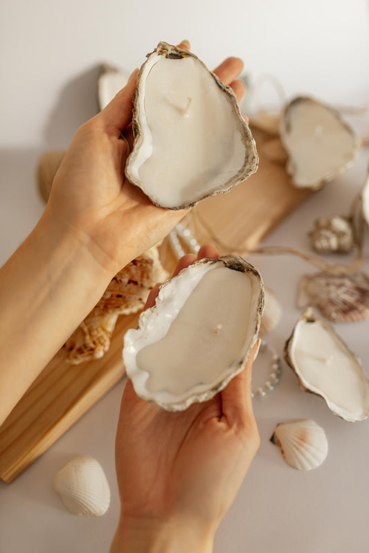 Set of 3/7/10 Oyster Shell Candles- Natural Seashell Decor