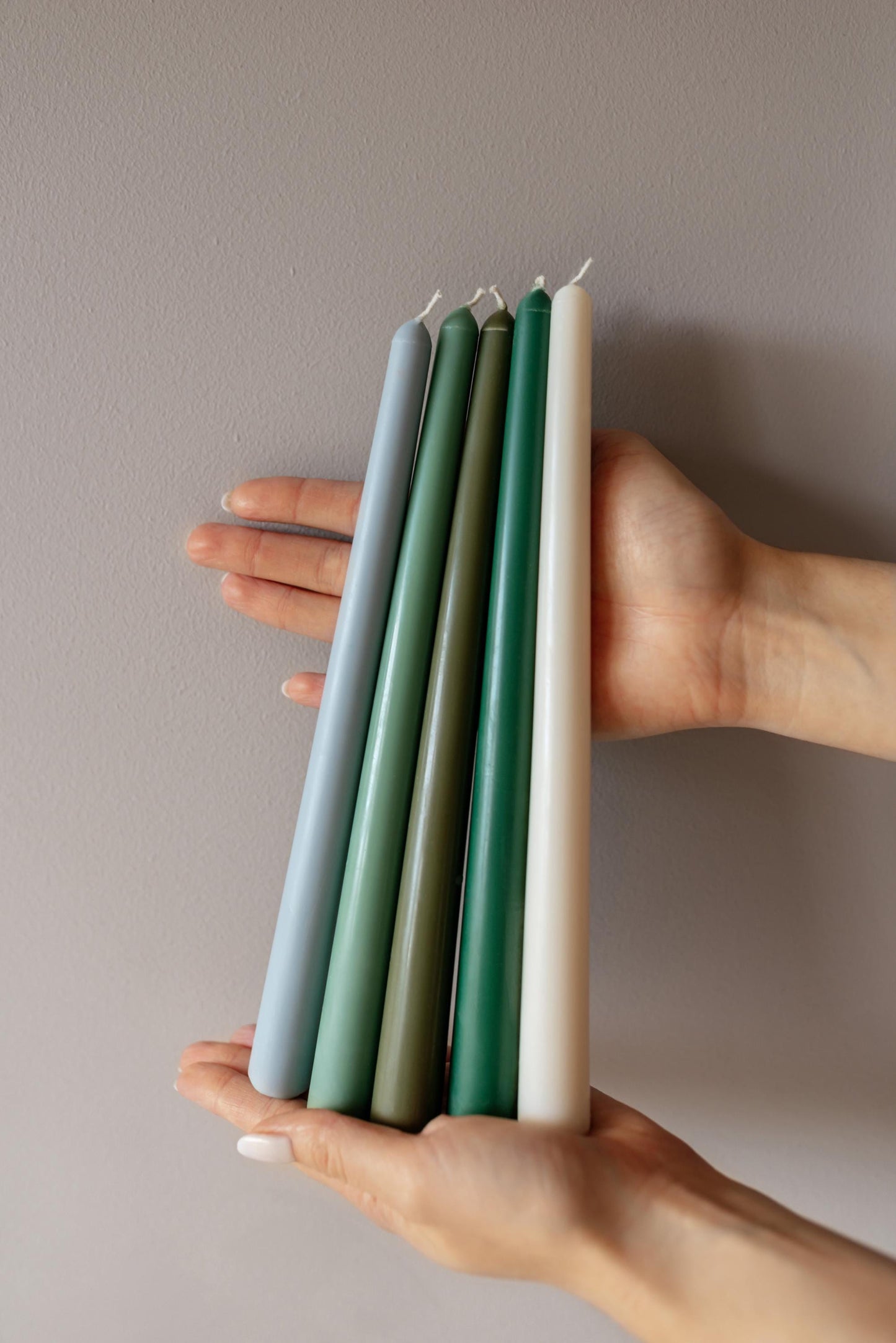 Tall Taper Decorative Candles Sage Green Colour Palette Wedding