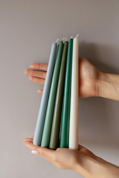 Tall Taper Decorative Candles Sage Green Colour Palette Wedding
